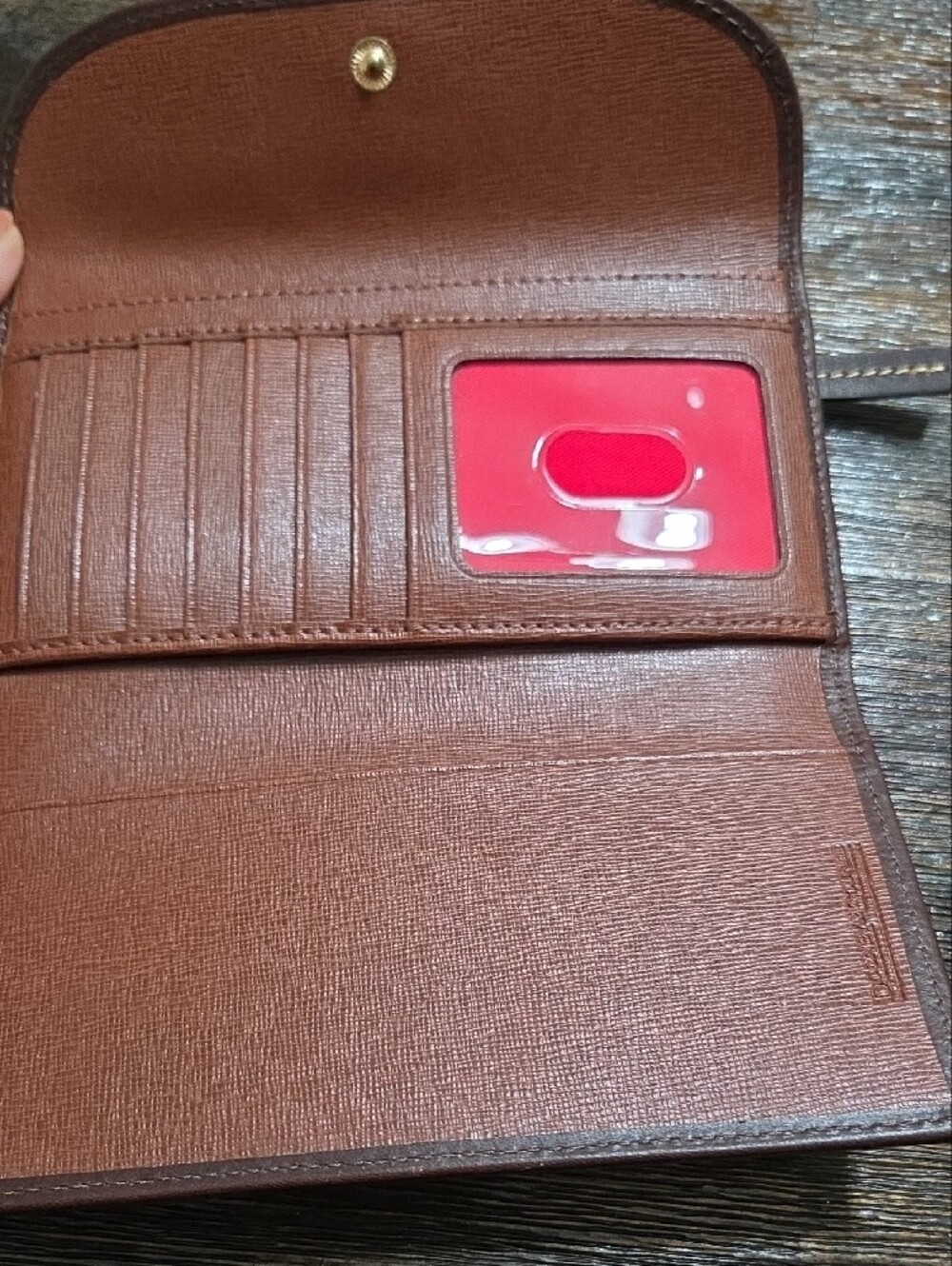 Dooney & Bourke Chestnut Brown Leather Flap Wallet with Brass Plaque - Picture 7 of 9